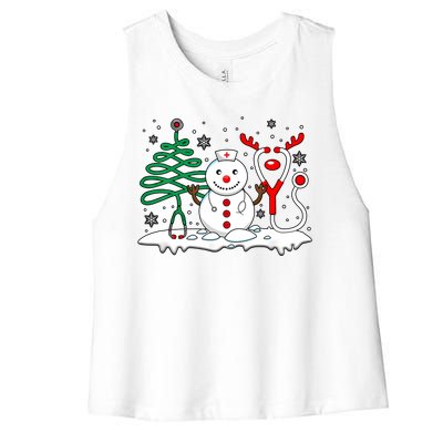 Nurse Christmas Tree Snowman Reindeer Women's Racerback Cropped Tank