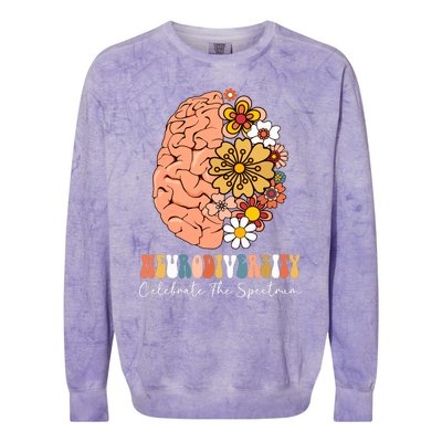 Neurodiversity Celebrate The Spectrum Brain Autism Awareness Colorblast Crewneck Sweatshirt