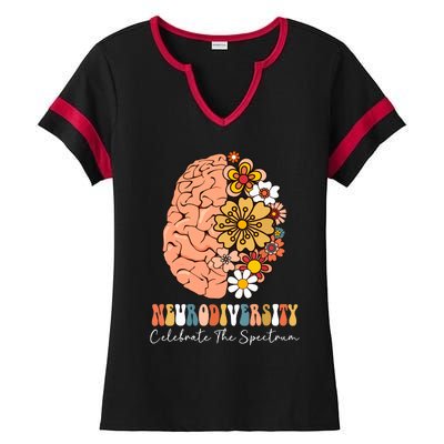 Neurodiversity Celebrate The Spectrum Brain Autism Awareness Ladies Halftime Notch Neck Tee