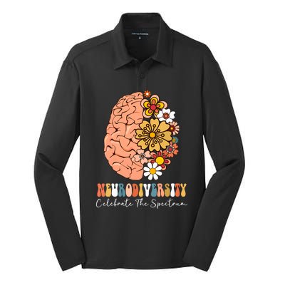 Neurodiversity Celebrate The Spectrum Brain Autism Awareness Silk Touch Performance Long Sleeve Polo