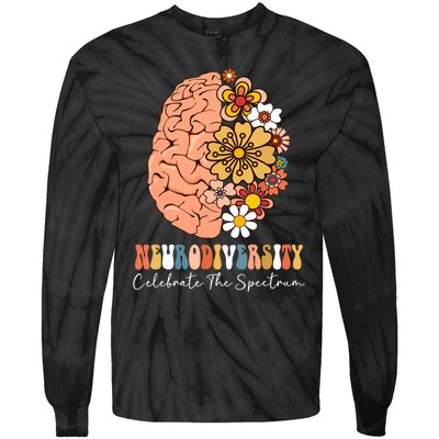 Neurodiversity Celebrate The Spectrum Brain Autism Awareness Tie-Dye Long Sleeve Shirt