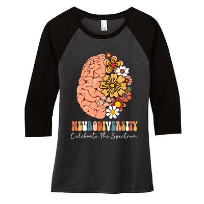 Neurodiversity Celebrate The Spectrum Brain Autism Awareness Women's Tri-Blend 3/4-Sleeve Raglan Shirt