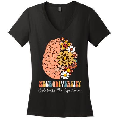 Neurodiversity Celebrate The Spectrum Brain Autism Awareness Women's V-Neck T-Shirt