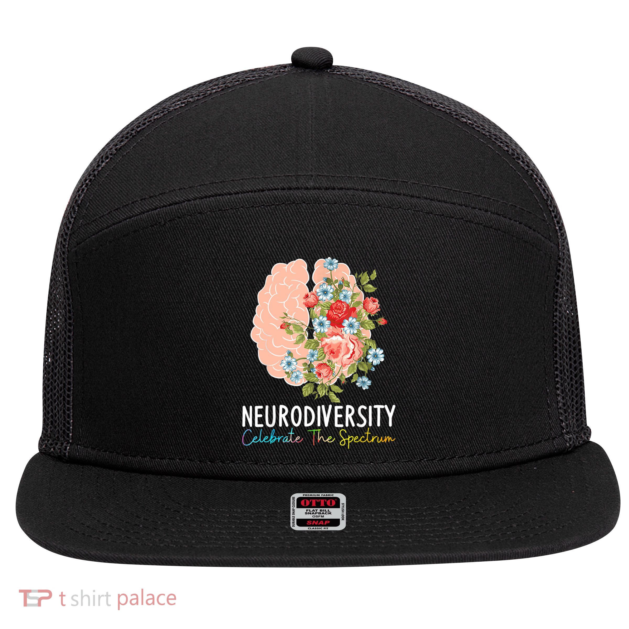 Neurodiversity Celebrate The Spectrum ADHD Brain Autism ASD 7 Panel Mesh Trucker Snapback Hat