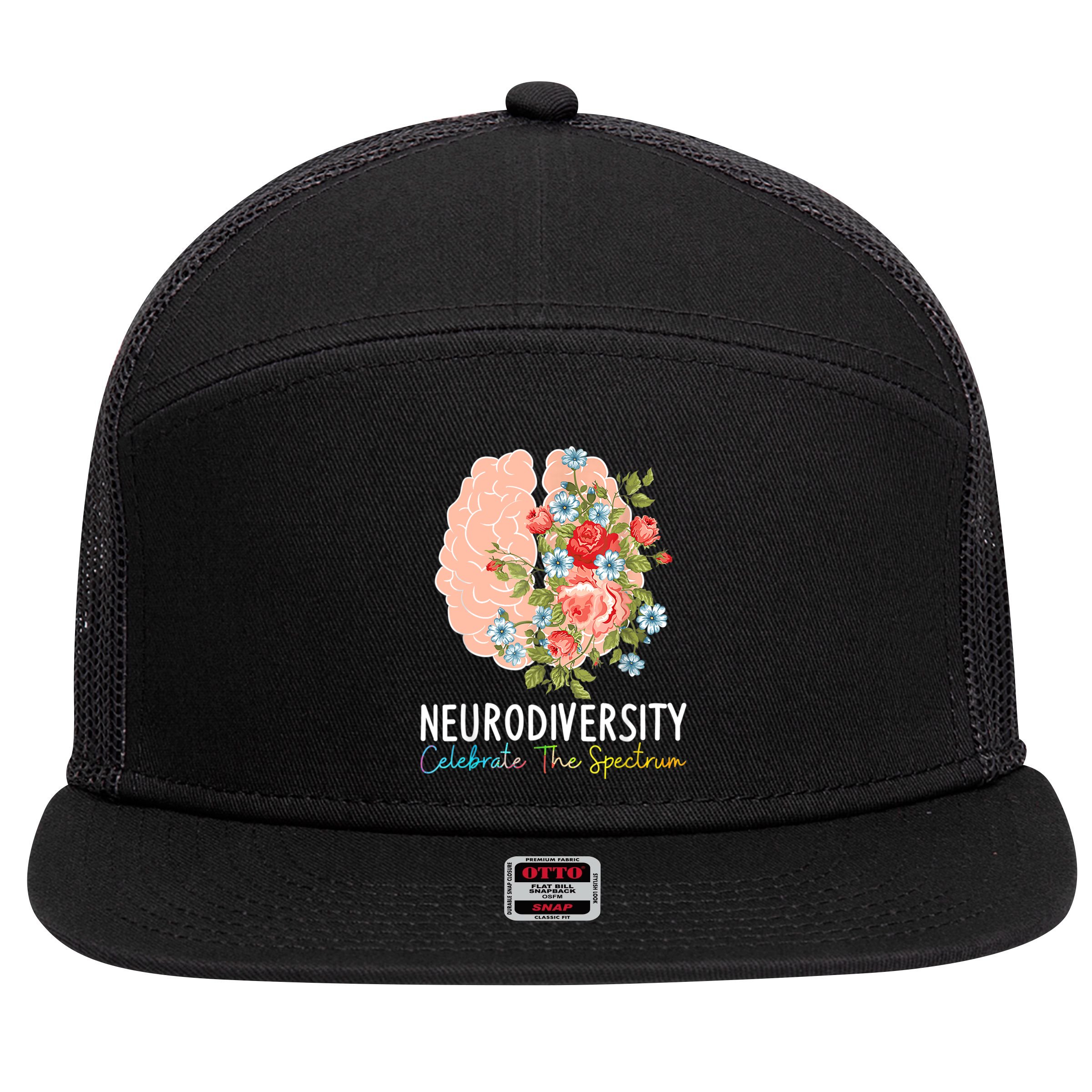 Neurodiversity Celebrate The Spectrum ADHD Brain Autism ASD 7 Panel Mesh Trucker Snapback Hat