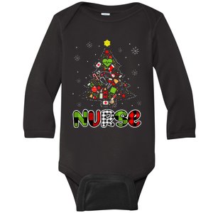 Nurse Christmas Tree Nurses Xmas Pajamas PJs RN ER Baby Long Sleeve Bodysuit