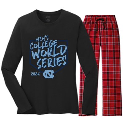 N.O.R.T.H C.A.R.O.L.I.N.A Tar Heels Fanatics 2024 Baseball College Women's Long Sleeve Flannel Pajama Set 