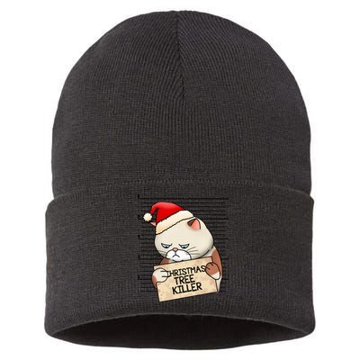 Naughty Christmas Tree Cat Gift Sustainable Knit Beanie