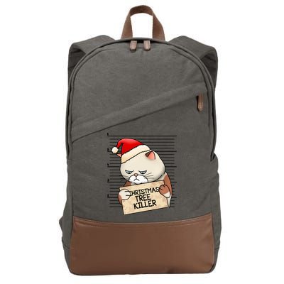 Naughty Christmas Tree Cat Gift Cotton Canvas Backpack