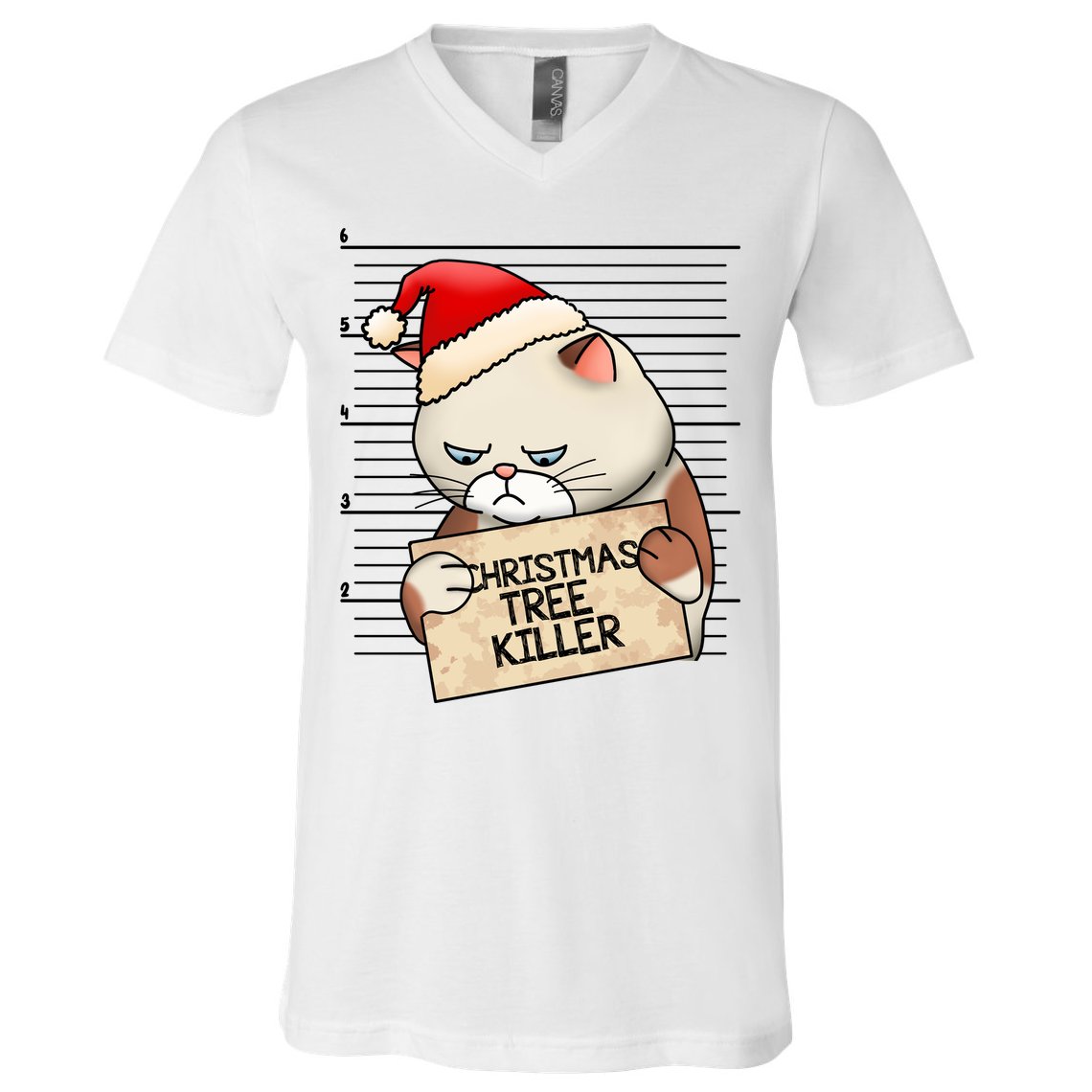Naughty Christmas Tree Cat Gift V-Neck T-Shirt