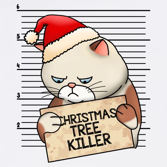 Naughty Christmas Tree Cat Gift V-Neck T-Shirt