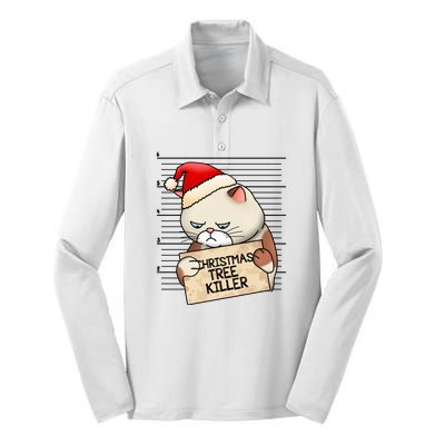 Naughty Christmas Tree Cat Gift Silk Touch Performance Long Sleeve Polo