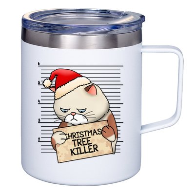 Naughty Christmas Tree Cat Gift 12oz Stainless Steel Coffee Mug