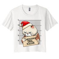 Naughty Christmas Tree Cat Gift Women's Crop Top Tee