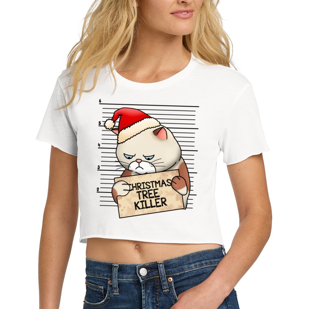 Naughty Christmas Tree Cat Gift Women's Crop Top Tee