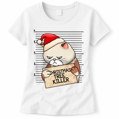 Naughty Christmas Tree Cat Gift Womens T-Shirt