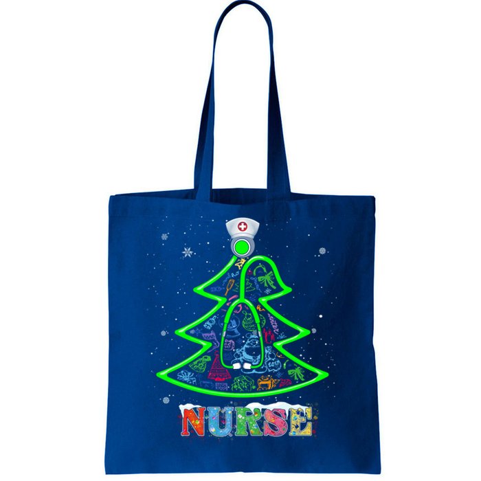 Nurse Christmas Tree Stethoscope Rn Lpn Scrub Nursing X Mas Funny Gift Tote Bag