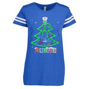 Nurse Christmas Tree Stethoscope Rn Lpn Scrub Nursing X Mas Funny Gift Enza Ladies Jersey Football T-Shirt