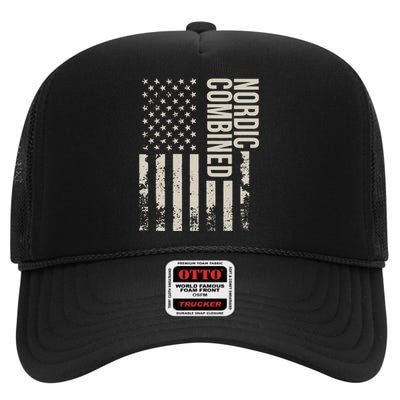 Nordic Combined Us Flag Retro High Crown Mesh Back Trucker Hat