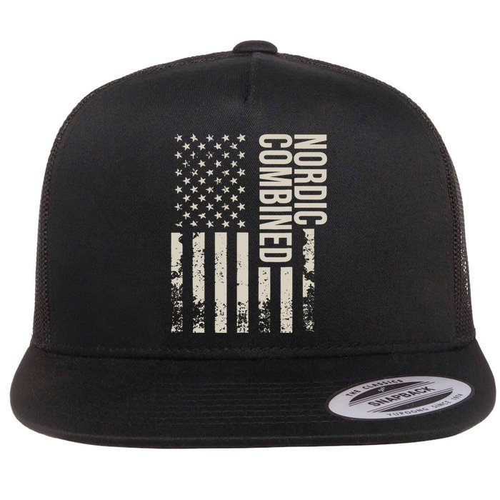 Nordic Combined Us Flag Retro Flat Bill Trucker Hat