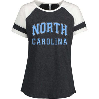 North Carolina Vintage State Nc Blue Text Enza Ladies Jersey Colorblock Tee