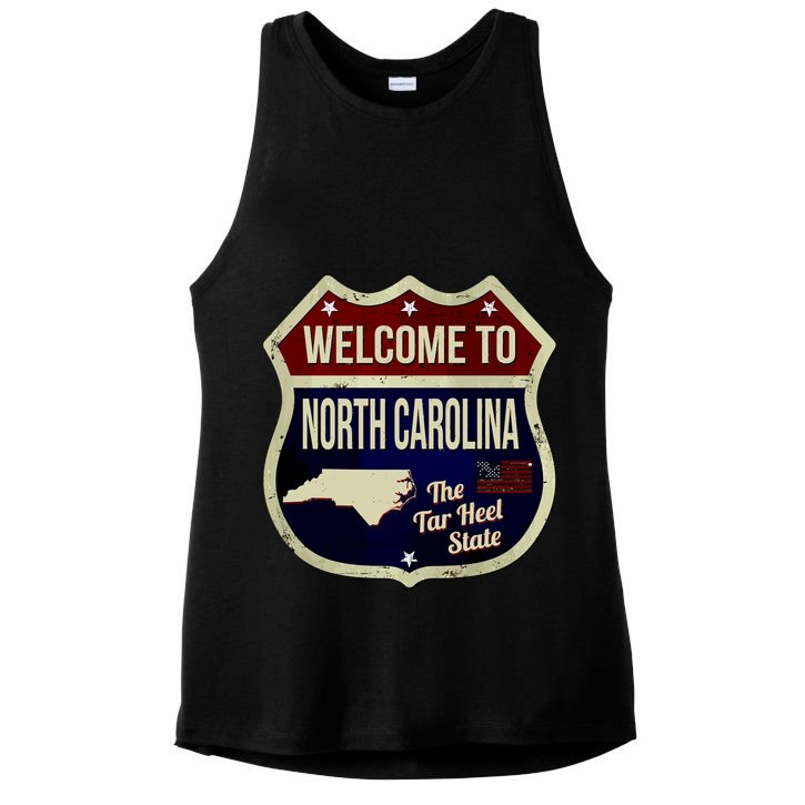 North Carolina Vintage Metal Road Sign Logo Ladies PosiCharge Tri-Blend Wicking Tank