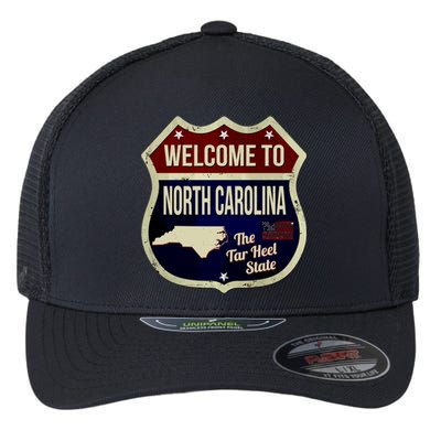 North Carolina Vintage Metal Road Sign Logo Flexfit Unipanel Trucker Cap