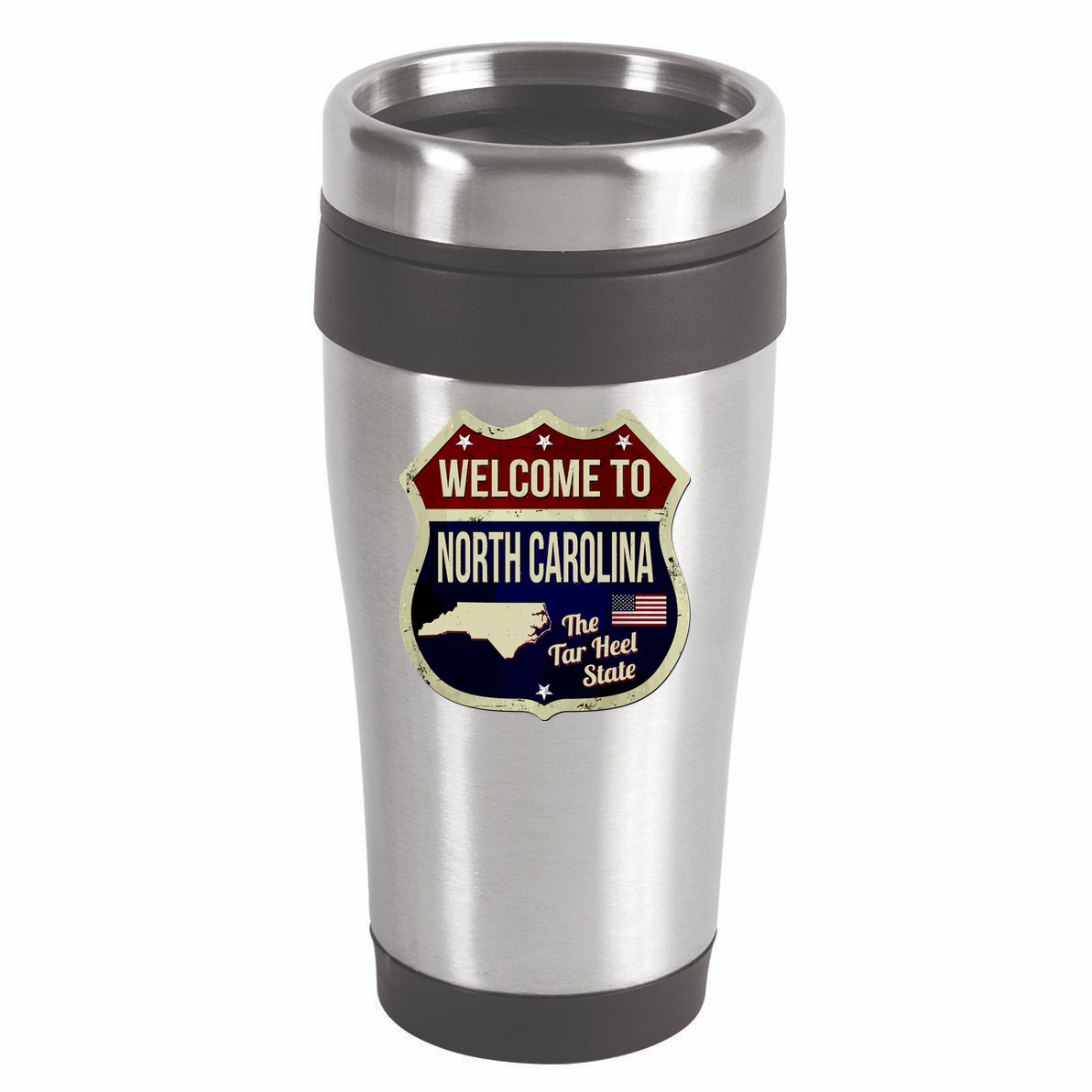 North Carolina Vintage Metal Road Sign Logo 16oz Travel Tumbler