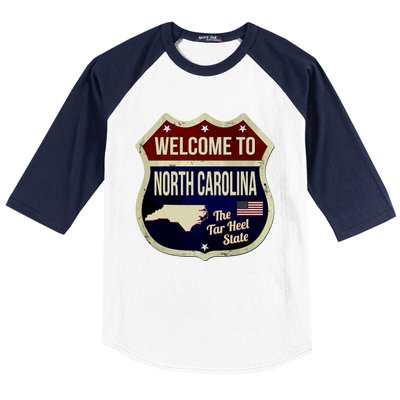 North Carolina Vintage Metal Road Sign Logo Baseball Sleeve Shirt