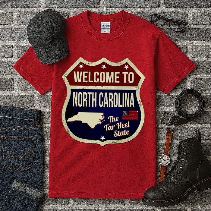 North Carolina Vintage Metal Road Sign Logo Tall T-Shirt