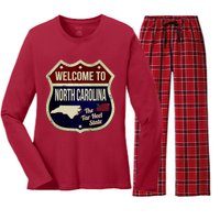 North Carolina Vintage Metal Road Sign Logo Women's Long Sleeve Flannel Pajama Set 