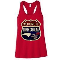 North Carolina Vintage Metal Road Sign Logo Women's Racerback Tank