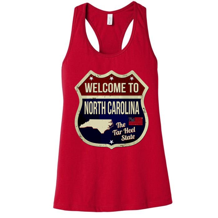 North Carolina Vintage Metal Road Sign Logo Women's Racerback Tank