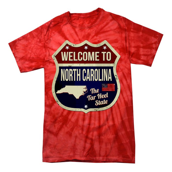 North Carolina Vintage Metal Road Sign Logo Tie-Dye T-Shirt