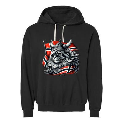 Norwegian Cat Viking Norway Flag Garment-Dyed Fleece Hoodie