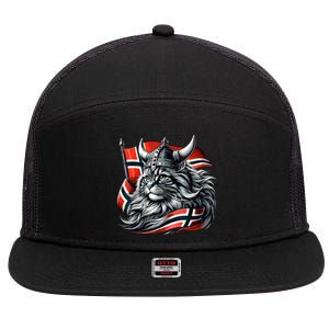 Norwegian Cat Viking Norway Flag 7 Panel Mesh Trucker Snapback Hat