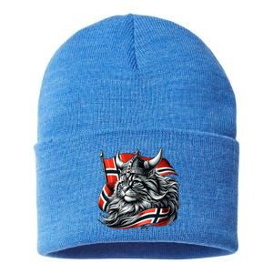 Norwegian Cat Viking Norway Flag Sustainable Knit Beanie