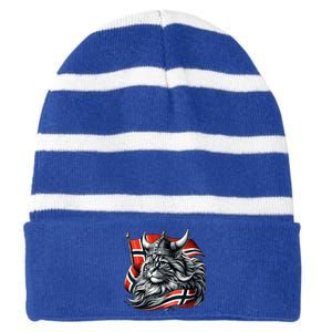 Norwegian Cat Viking Norway Flag Striped Beanie with Solid Band