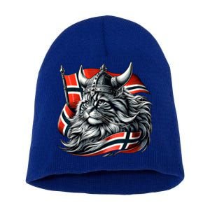 Norwegian Cat Viking Norway Flag Short Acrylic Beanie