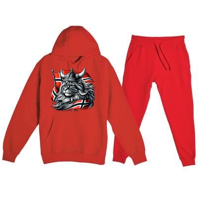 Norwegian Cat Viking Norway Flag Premium Hooded Sweatsuit Set