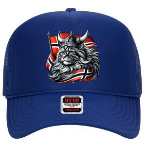 Norwegian Cat Viking Norway Flag High Crown Mesh Back Trucker Hat