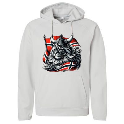 Norwegian Cat Viking Norway Flag Performance Fleece Hoodie