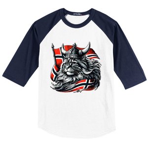 Norwegian Cat Viking Norway Flag Baseball Sleeve Shirt