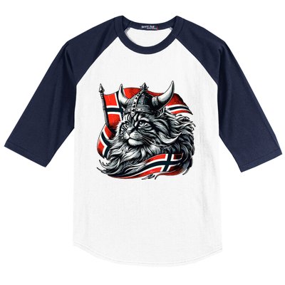 Norwegian Cat Viking Norway Flag Baseball Sleeve Shirt