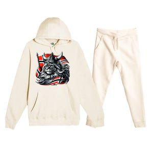 Norwegian Cat Viking Norway Flag Premium Hooded Sweatsuit Set