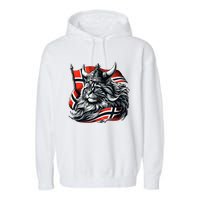 Norwegian Cat Viking Norway Flag Garment-Dyed Fleece Hoodie