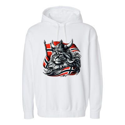 Norwegian Cat Viking Norway Flag Garment-Dyed Fleece Hoodie