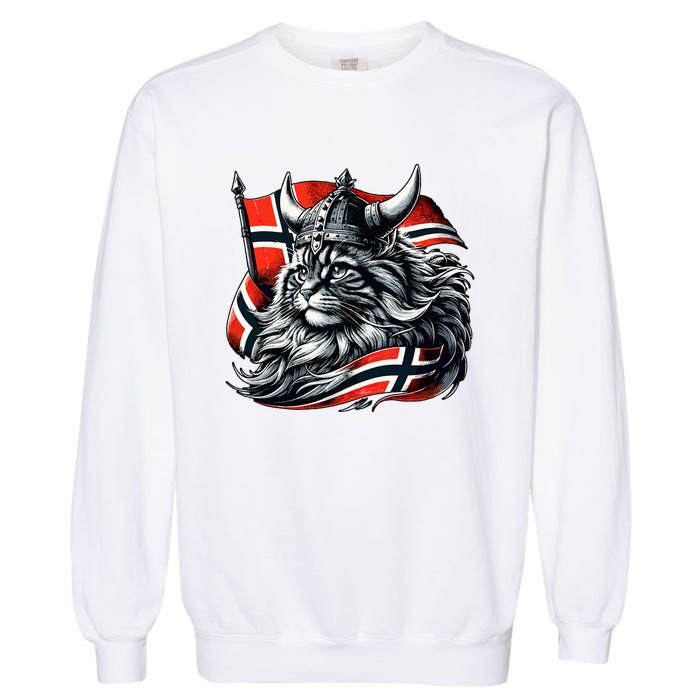 Norwegian Cat Viking Norway Flag Garment-Dyed Sweatshirt