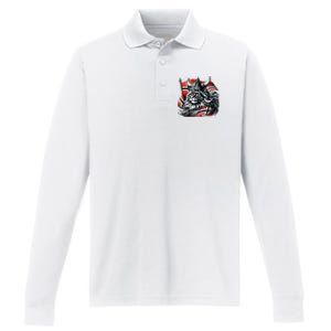 Norwegian Cat Viking Norway Flag Performance Long Sleeve Polo