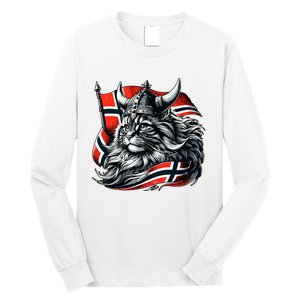 Norwegian Cat Viking Norway Flag Long Sleeve Shirt